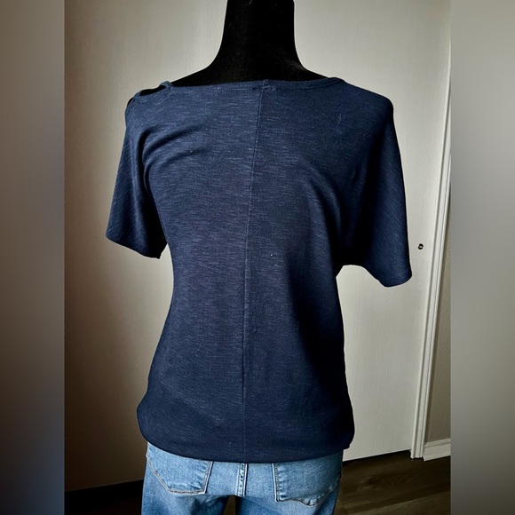 Kaileigh Midnight Blue Short Sleeve Cold Shoulder Top - Picture 2 of 4